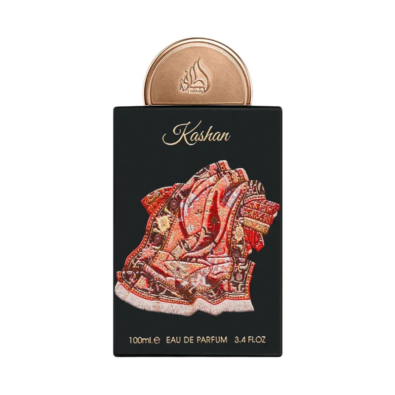 Flacon de parfum Kashan, eau de parfum 100ml, design motif tapis oriental rouge et or