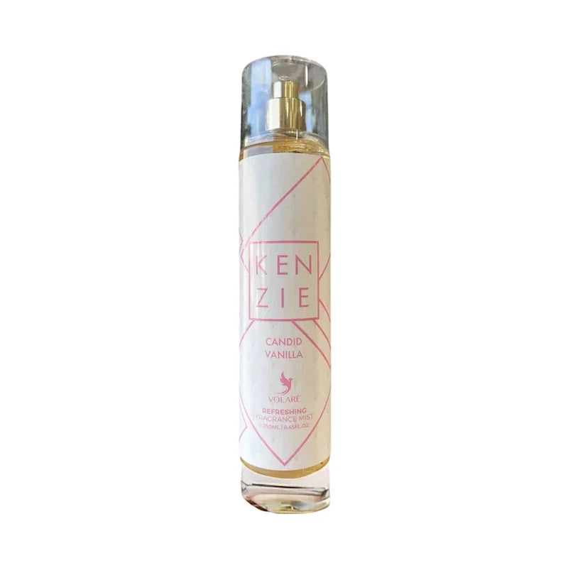 Brume parfumée Kenzie Candid Vanilla pour femme en flacon transparent.