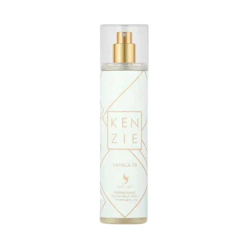 Brume parfumée Kenzie Vanilla 70 pour corps et cheveux dans un flacon élégant.