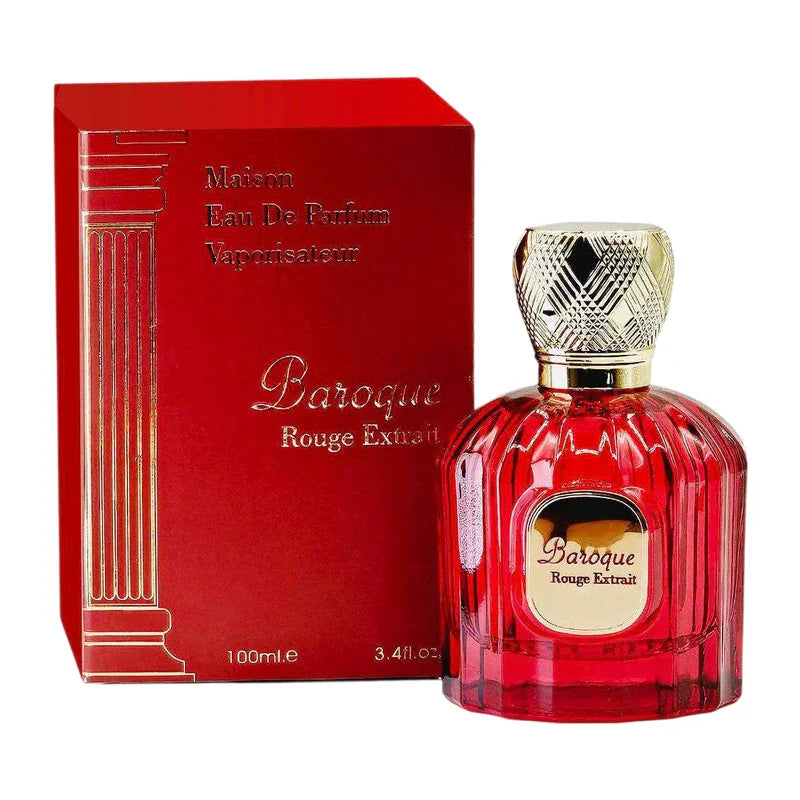 Parfum Baroque Rouge Extrait 100ml, flacon rouge sculpté avec boîte luxueuse, eau de parfum vaporisateur