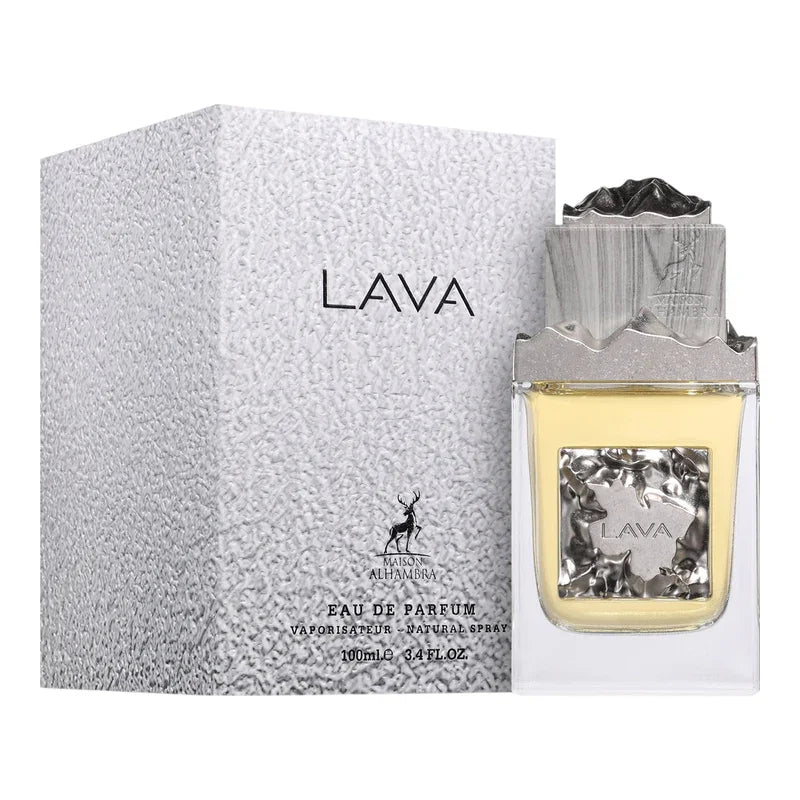 Parfum Eau de Parfum LAVA de Maison Alhambra, flacon de 100ml avec boîte texturée.
