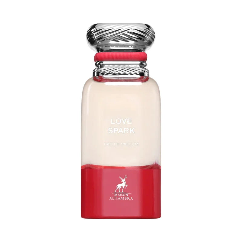 Flacon Love Spark Eau de Parfum Maison Alhambra, design rouge et argenté, parfum féminin élégant