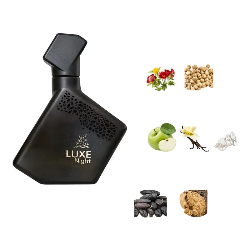 Parfum Luxe Night pour homme avec notes de fleurs, pomme, vanille et bois précieux