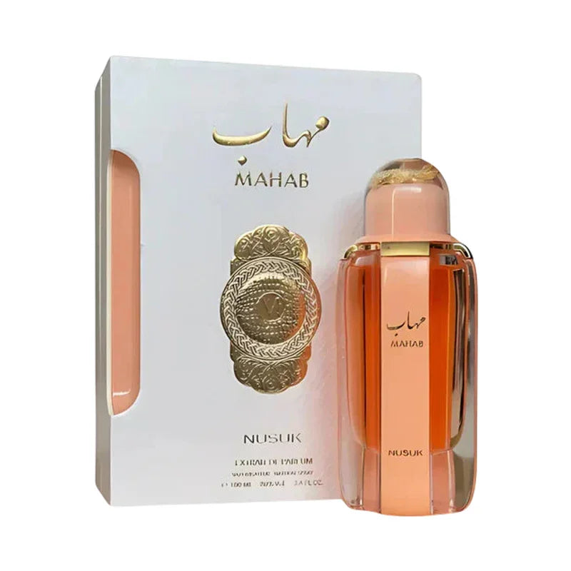 Parfum Mahab Nusuk extrait de parfum dans son flacon ambré et son coffret élégant