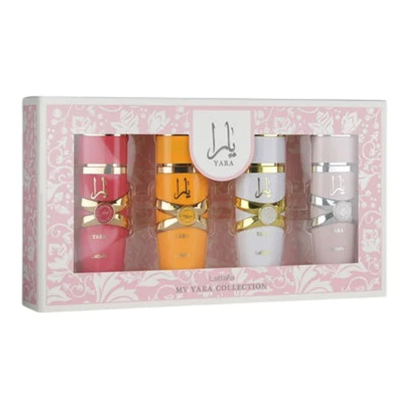 Coffret de quatre parfums Lattafa My Yara Collection en flacons colorés