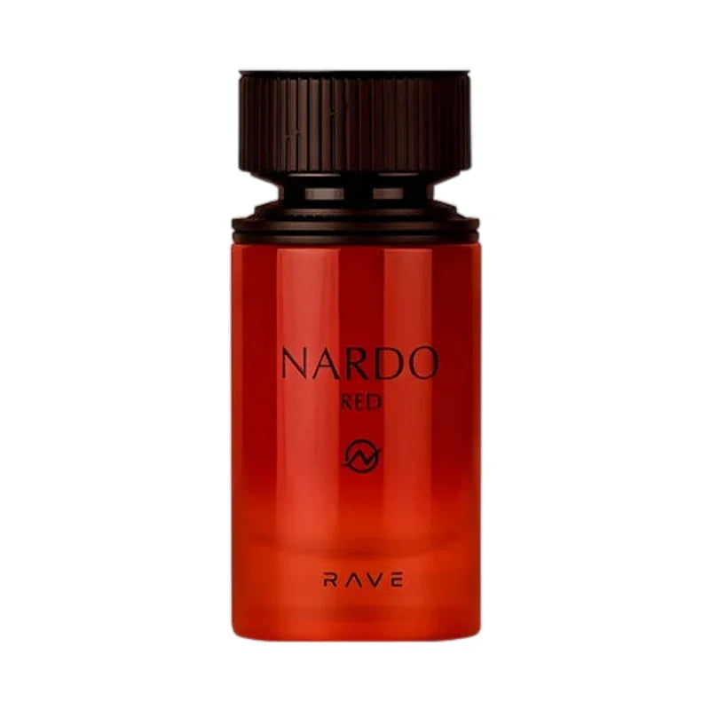 Flacon Nardo Red Rave, parfum rouge intense avec bouchon texturé, design élégant et moderne