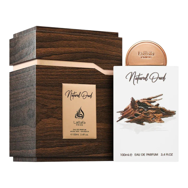 Parfum Lattafa Pride Natural Oud eau de parfum 100ml avec son coffret boîtier bois