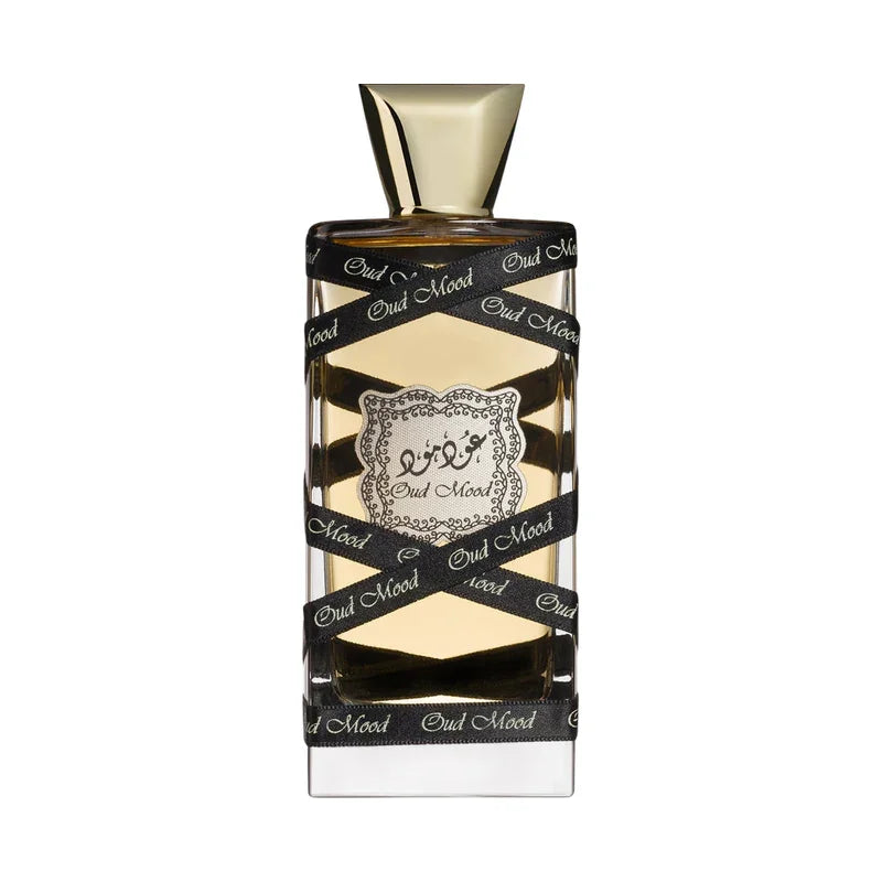Parfum Oud Mood dans un flacon élégant avec ruban noir décoratif