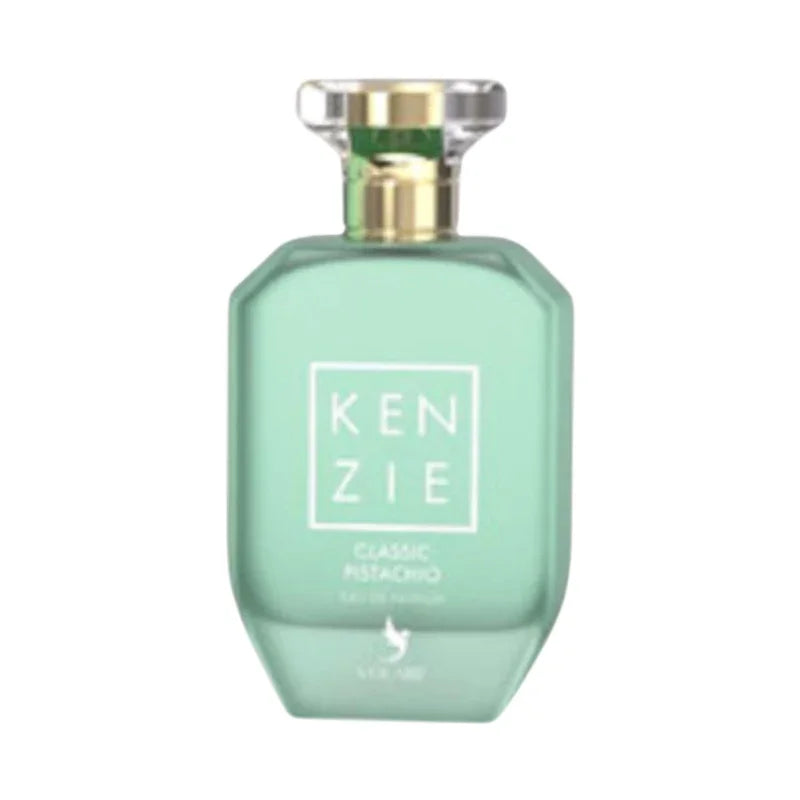 Parfum Kenzie Classic Pistachio Eau de Parfum, flacon vert pâle et bouchon doré, parfum d'ambiance et bien-être