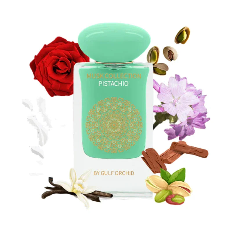 Parfum Pistachio de la collection Musk, notes de rose, vanille et pistache, par Gulf Orchid