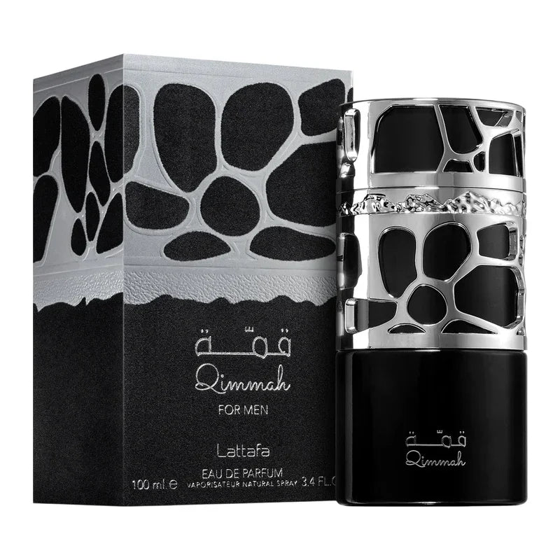 Parfum pour homme Qimmah de Lattafa, flacon noir et boîte élégante 100 ml
