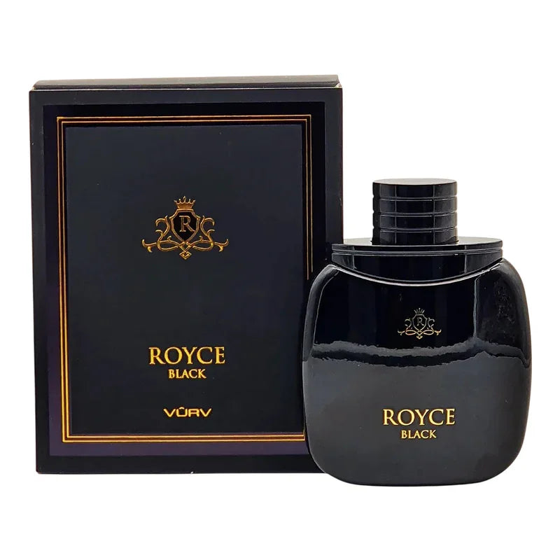 Parfum Royce Black pour homme, flacon noir élégant avec boîte cadeau dorée