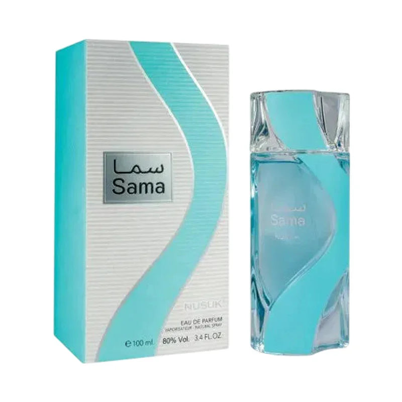 Parfum Sama de Nusuk dans son coffret bleu et blanc de 100 ml.
