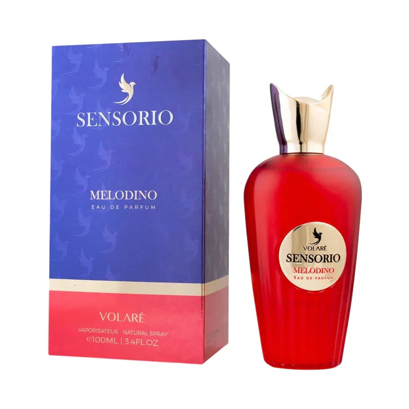 Parfum Melodino Sensorio Volaré Eau de Parfum pour femme en flacon rouge et boîte bleue