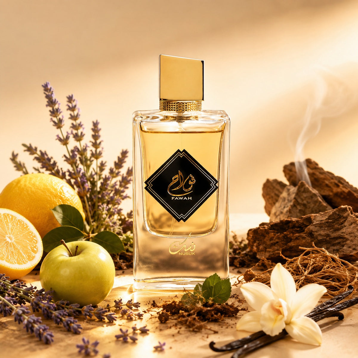 ARVOLA_SHOWCASE — Fawah, photo artistique (Zeste de citron, Lavande, Citron, Notes terreuses, Patchouli, Pomme, Fumée, Lavande, Vanille, Vétiver)