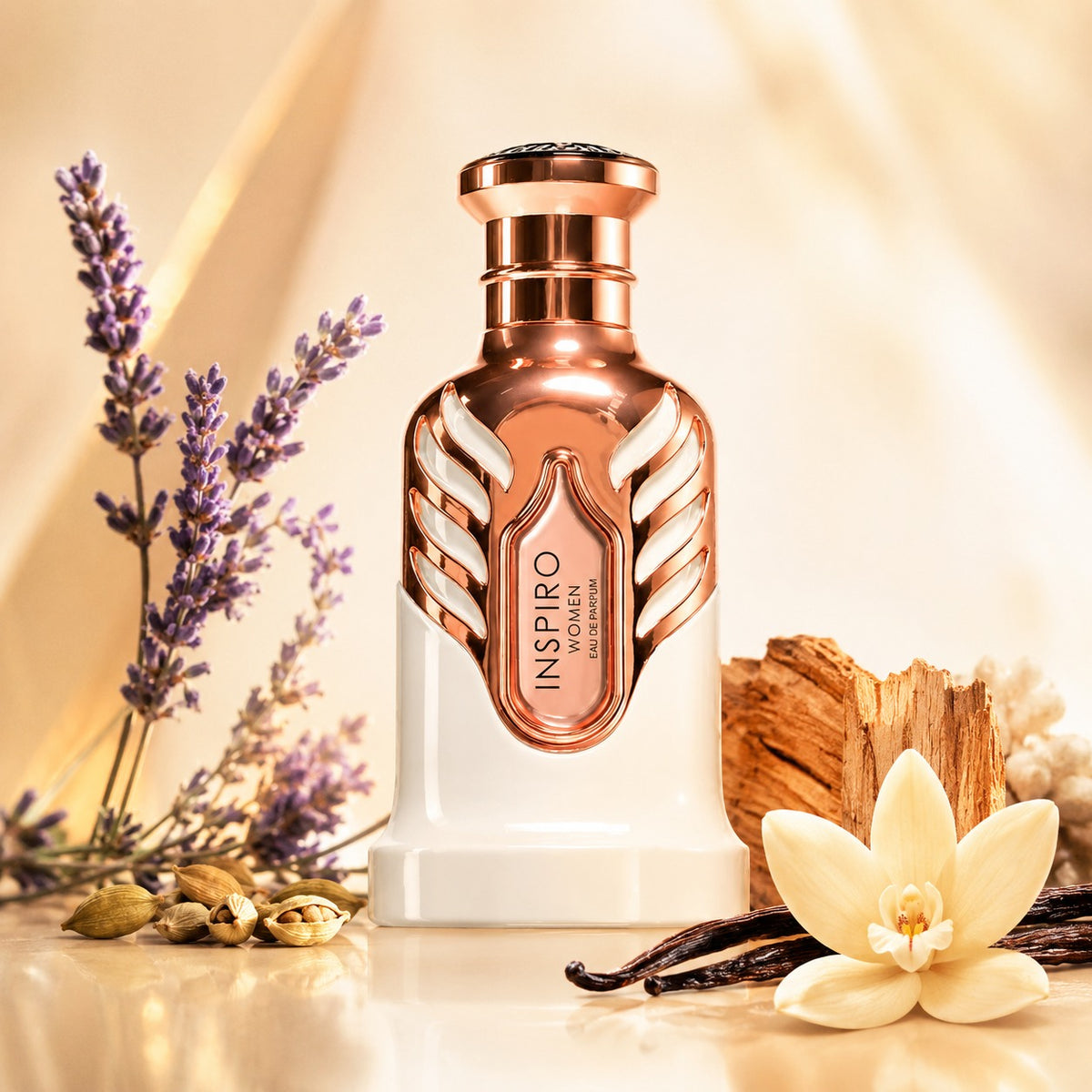 ARVOLA_SHOWCASE — Inspiro Women, photo artistique (Lavande et Cardamome, Vanille, Cèdre et Musc)