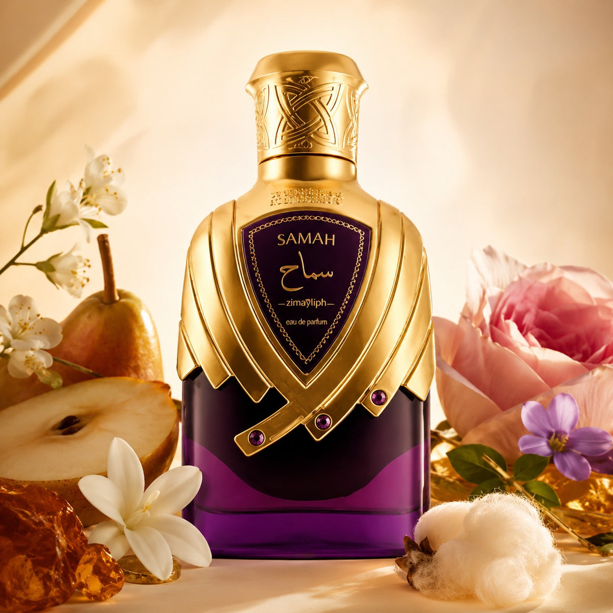ARVOLA_SHOWCASE — Samah Amethyst, photo artistique (accords lumineux et fruités, notes florales féminines, musc, notes douces)