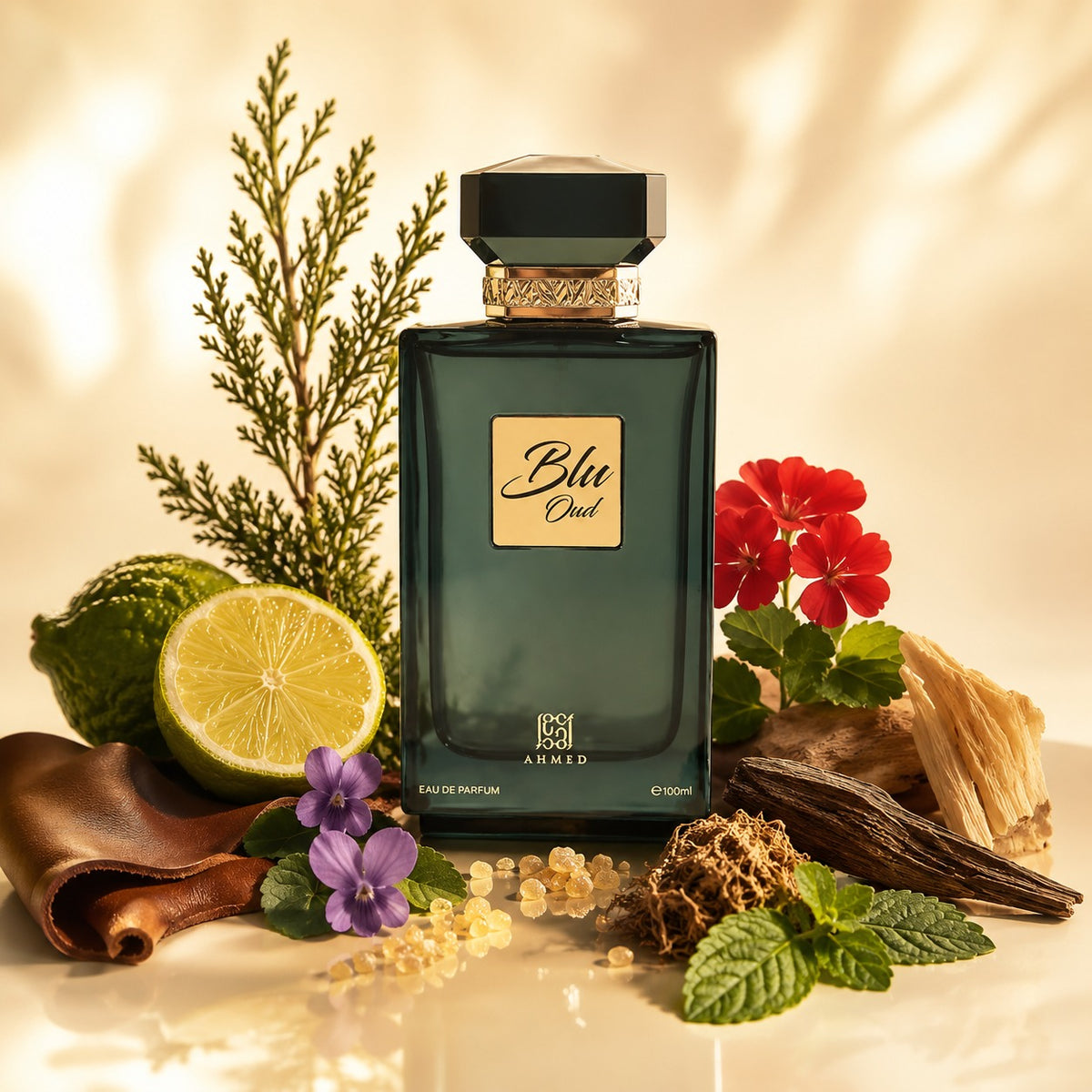 ARVOLA_SHOWCASE — Blu Oud, photo artistique (bergamote, cyprès , cuir, Incense, violette, géranium, patchouli, musc, oud, bois de gaïac)
