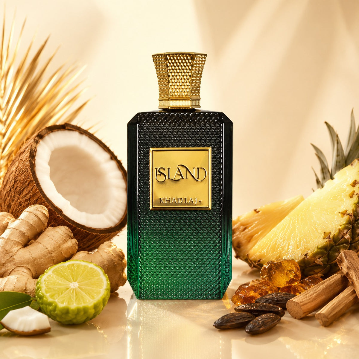 ARVOLA_SHOWCASE — Island, photo artistique (Bergamote, Noix de coco, Gingembre, Ananas, Ambre, Fève Tonka, Santal)
