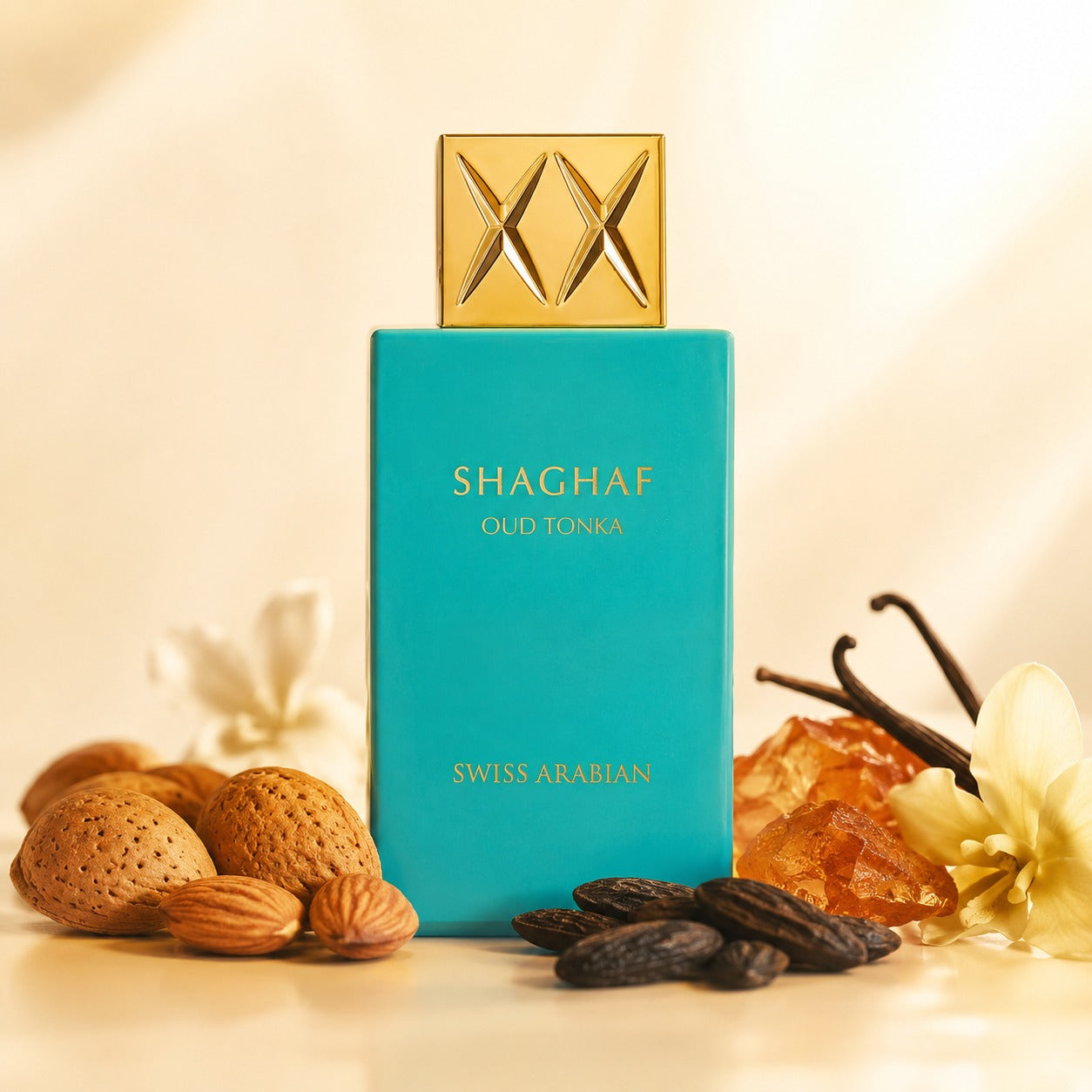 ARVOLA_SHOWCASE — Shaghaf Oud Tonka, photo artistique (Amande, Fève de Tonka, Vanille, Ambre)
