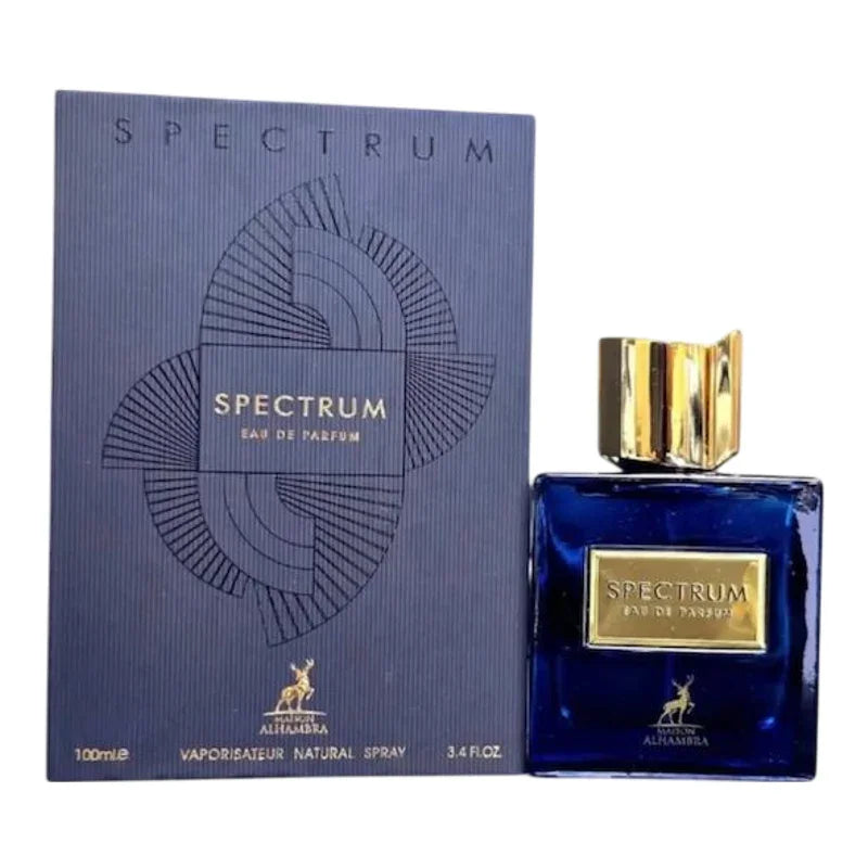 Parfum Spectrum Eau de Parfum Maison Alhambra dans son flacon bleu et son coffret.