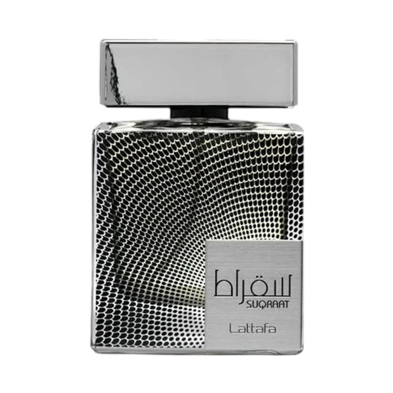 Parfum Lattafa Suqraat flacon métallique design texturé et élégant