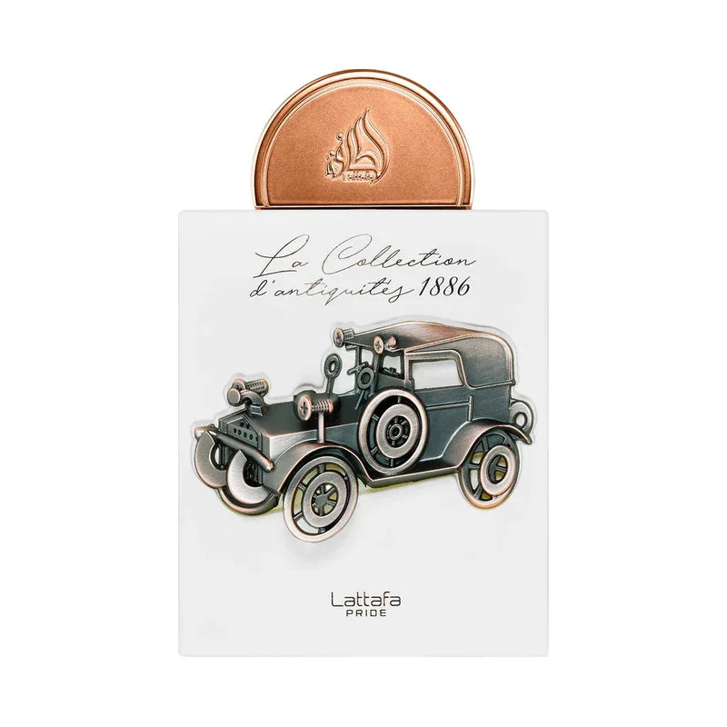 Pin's voiture ancienne vintage 1886, collection d'antiquités, design métallique élégant