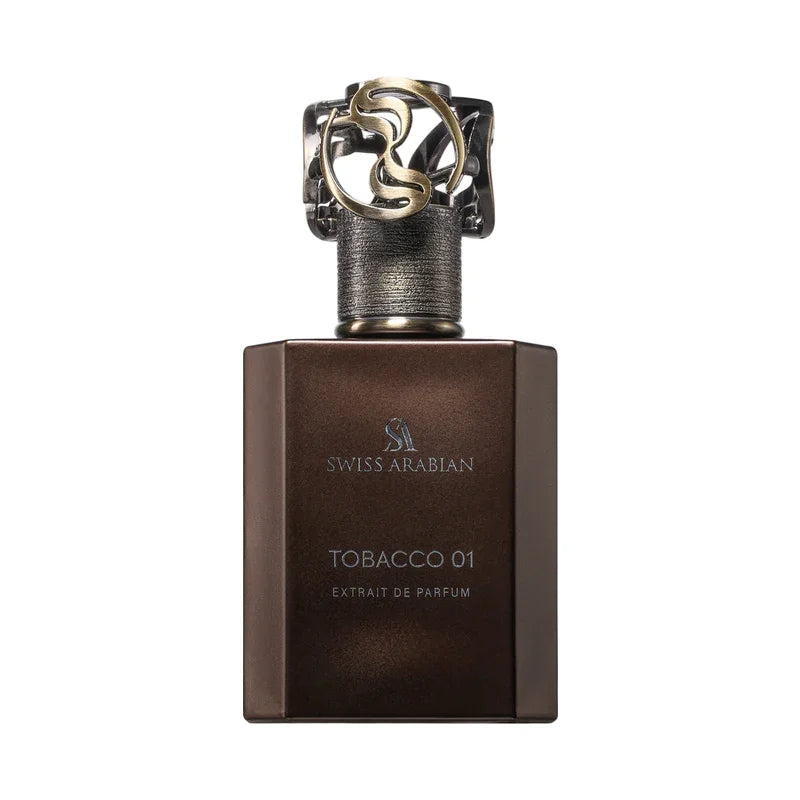Extrait de parfum Tobacco 01 Swiss Arabian, flacon élégant avec bouchon décoratif