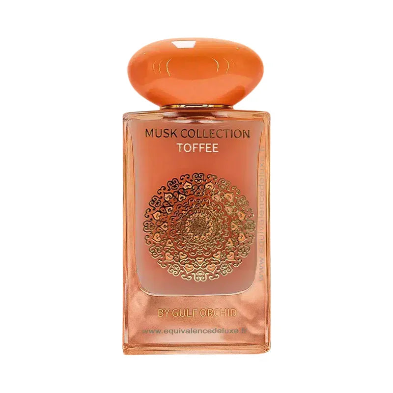 Parfum Toffee de la collection Musk, flacon doré avec motif mandala, par Gulf Orchid