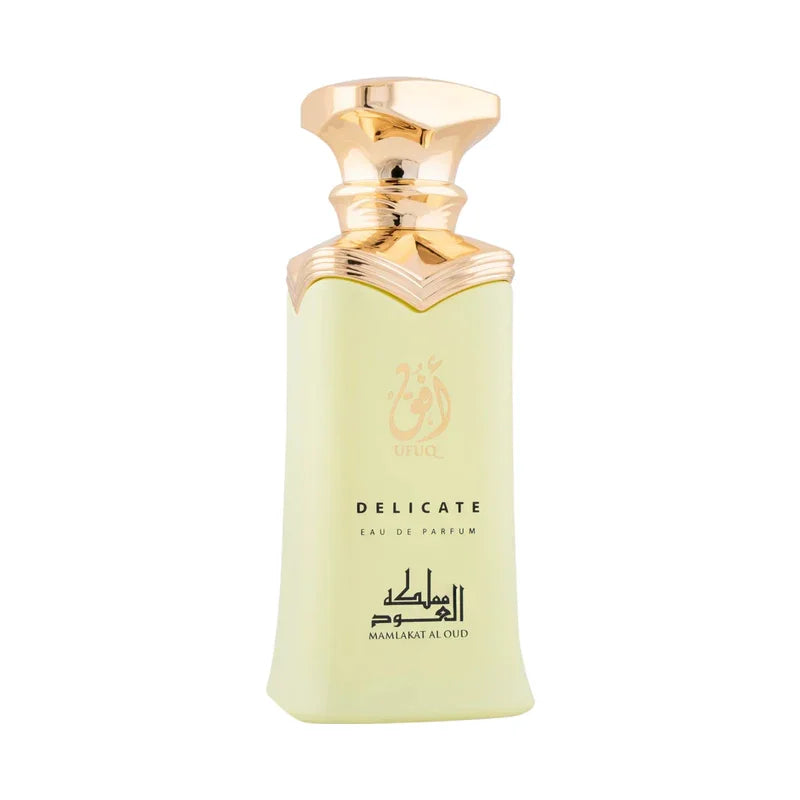 Parfum Eau de Parfum Delicate de Mamlakat Al Oud dans un flacon élégant vert clair et doré.