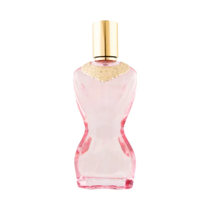 Flacon de parfum rose élégant avec bouchon doré