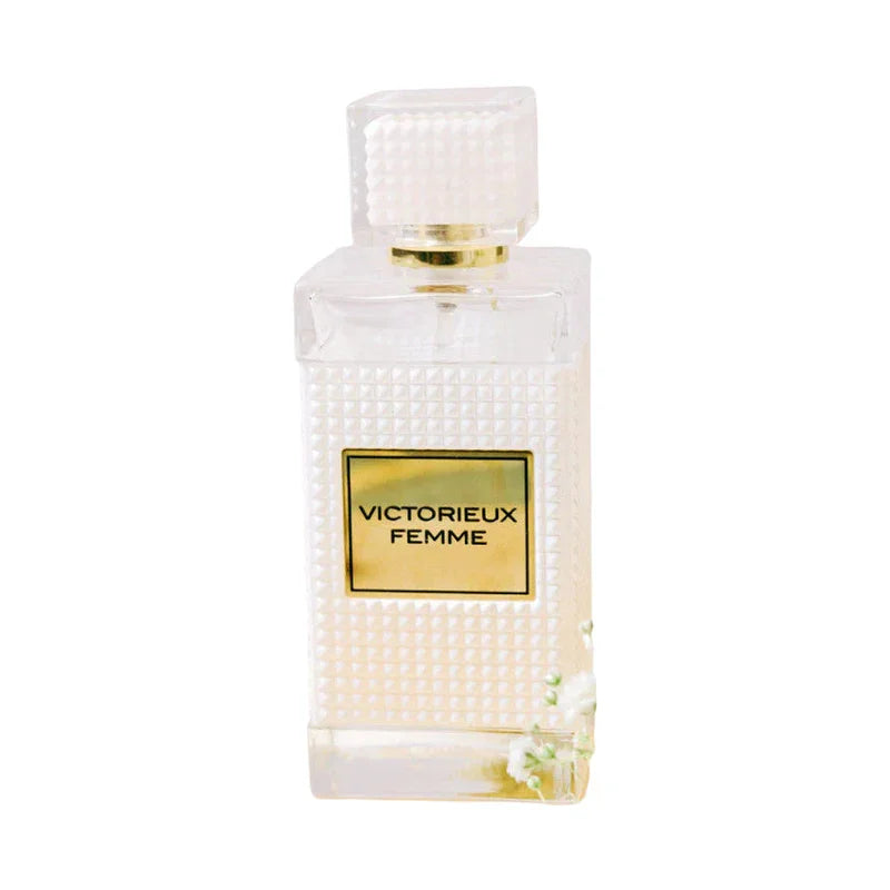 Parfum Victorieux Femme dans un flacon en verre texturé avec bouchon blanc