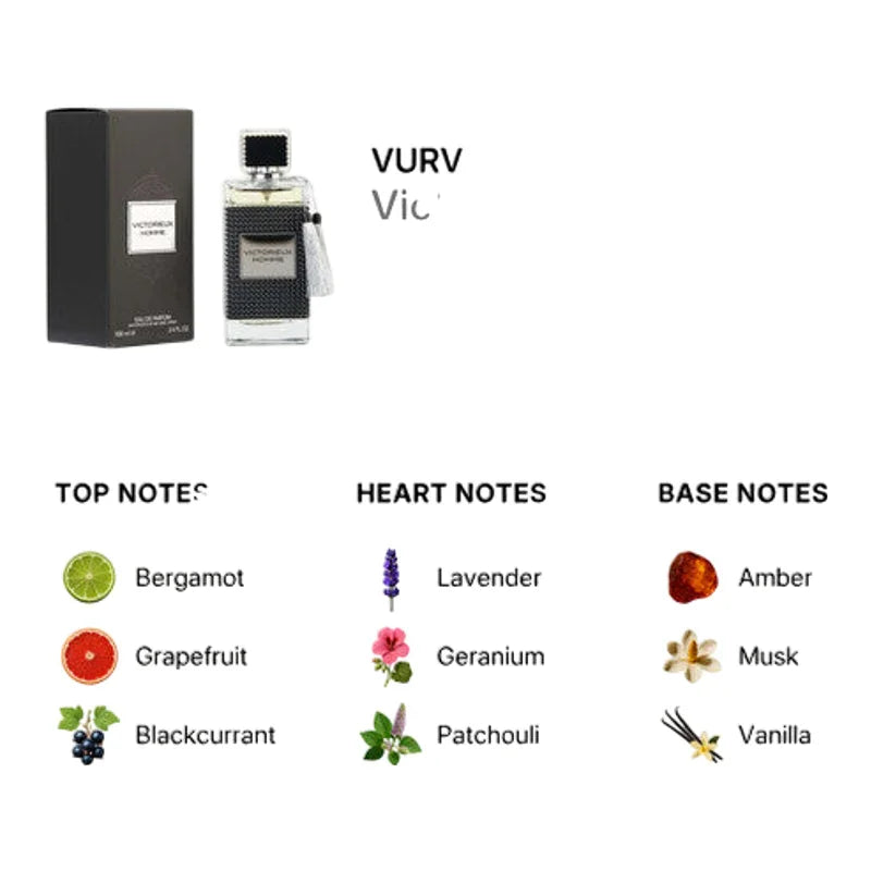 Parfum VURV Victoire avec notes de tête bergamote, cœur lavande et notes de fond ambre et vanille