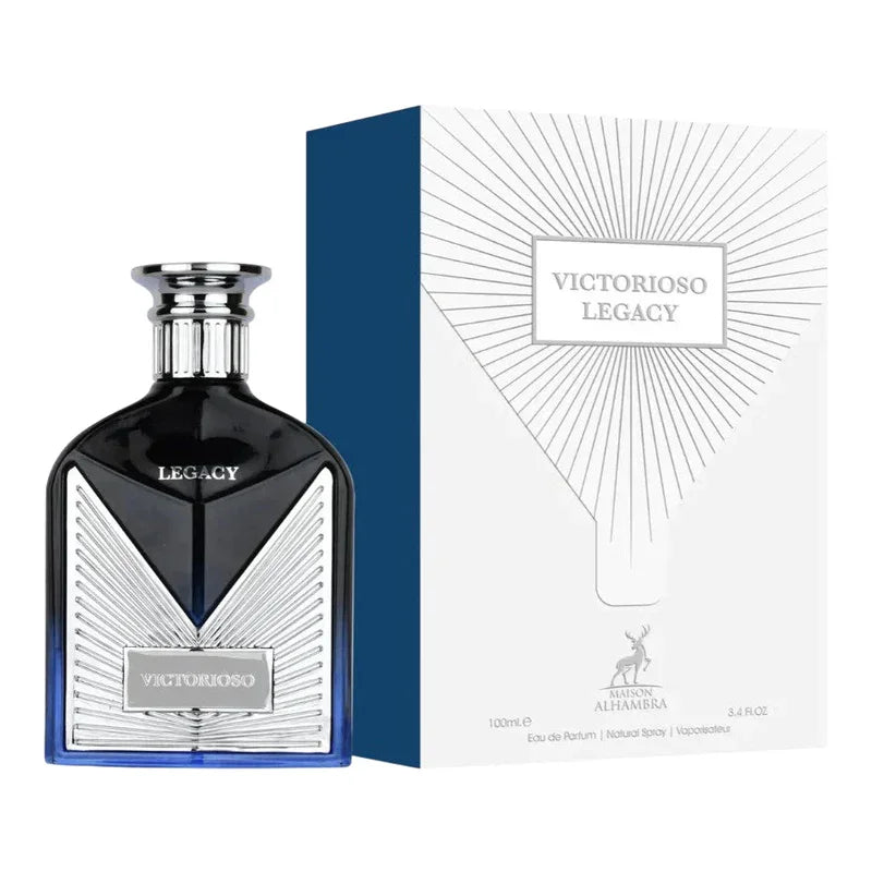 Parfum Victorioso Legacy Eau de Parfum 100ml, flacon noir et argenté avec boîte élégante