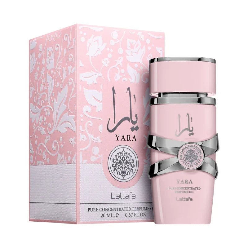 Huile de parfum concentrée Yara Lattafa, flacon rose et boîte décorative, 20 ml